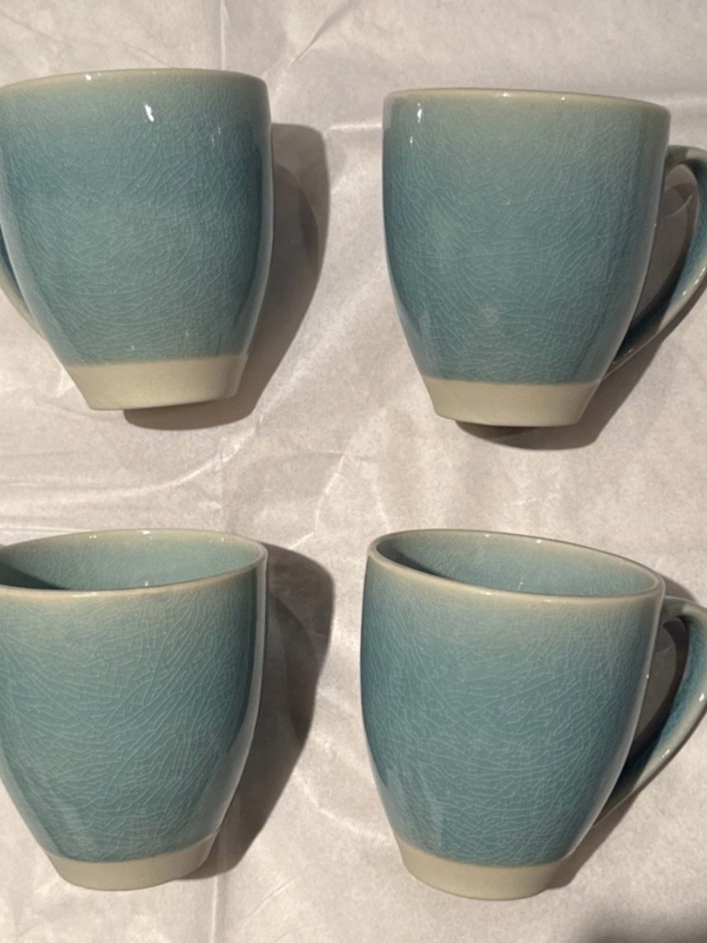 West Elm Crackle Glaze Light Blue Ceramic Glazed CoffeeTea  Mugs Set of 4 New